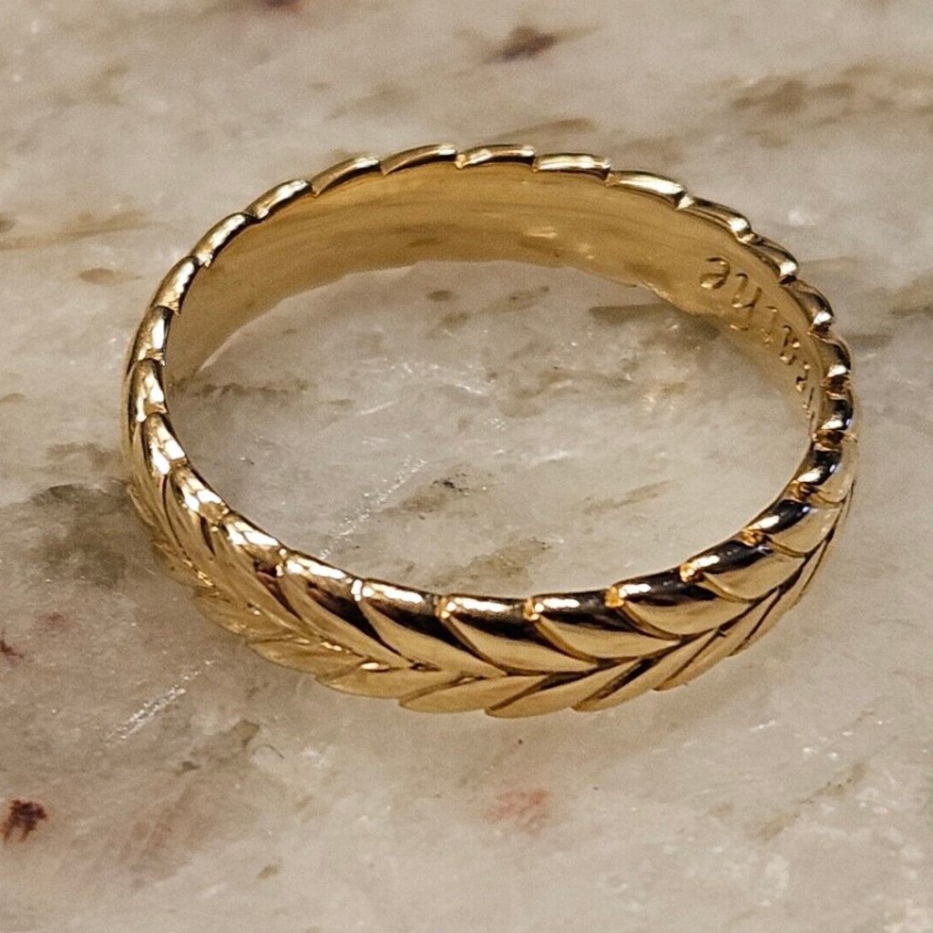 New Monica Rich Kosann Breathe Leaf Poesy Stackable 18k Yellow Gold Ring 3 — image 5 of 8